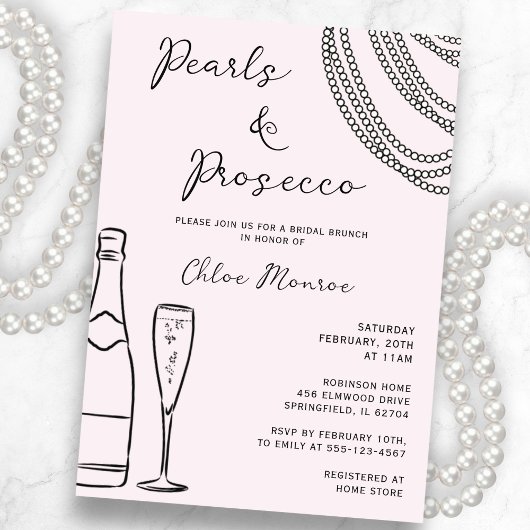 Perlen & Prosecco Moderner rosa Bridal Brunch Einladung