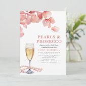 Perlen & Prosecco Modernes rosa Brautparty Einladung (Stehend Vorderseite)
