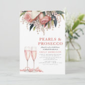 Perlen & Prosecco Modernes rosa Brautparty Einladung (Stehend Vorderseite)