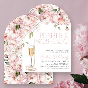 Perlen & Prosecco Modernes rosa Brautparty Einladung