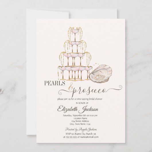 Perlen & Prosecco Muschelcreme Einladung (Vorderseite)