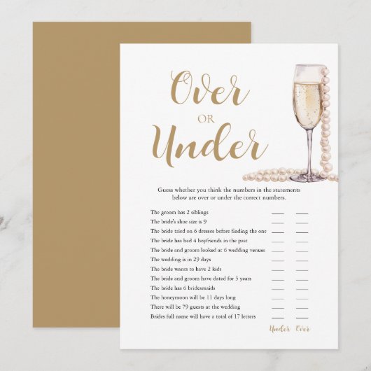 Perlen & Prosecco-Over oder unter Brautparty Einladung (Vorne/Hinten)