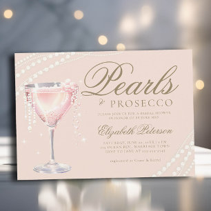 Perlen Prosecco Pink Bubbly Peach Brautparty Einladung
