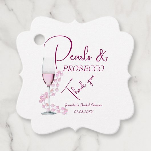 Perlen & Prosecco Pink Champagner Brautparty Geschenkanhänger (Vorderseite)