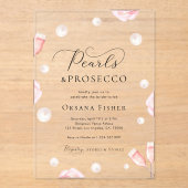 Perlen & Prosecco Pink Transparentes Brautparty Acryleinladungen (Vorderseite)