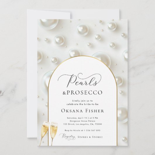 Perlen & Prosecco Raffiniertes Brautparty Einladung (Vorderseite)