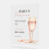 Perlen & Prosecco Rosa Brautparty Willkommen Acrylschild (Winkel)