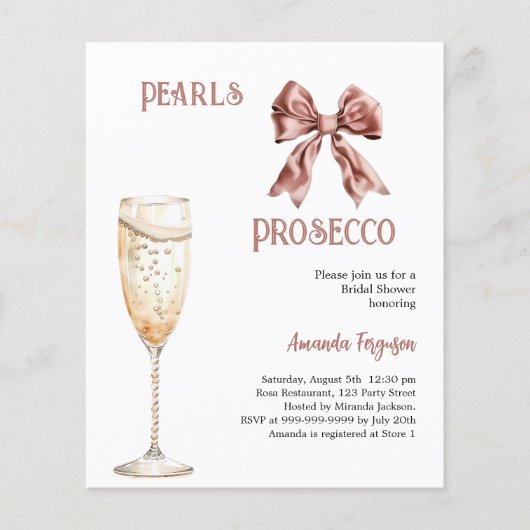 Perlen Prosecco Rosa Bugbrust Bridal Einladung (Vorderseite)