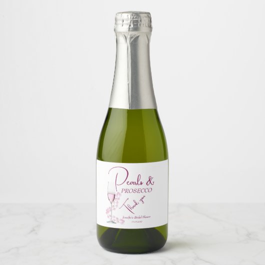 Perlen & Prosecco Rosa Rosa Elegantes Brautparty Schaumweinetikett (Vorderseite)