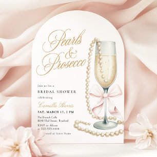 Perlen & Prosecco Rosa Schleife Brautparty Einladung
