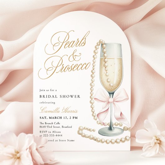 Perlen & Prosecco Rosa Schleife Brautparty Einladung