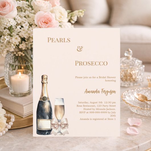 Perlen Prosecco rosafarbene Schleife Brautparty-Ei
