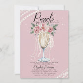 Perlen Prosecco Rose Rosa Rosa Brautparty Einladung (Vorderseite)