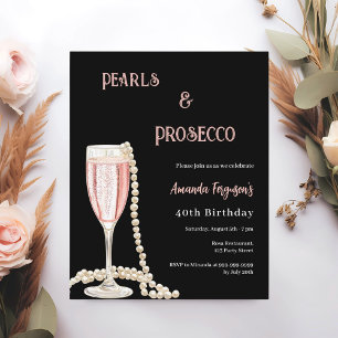 Perlen Prosecco schwarze rosa Geburtstagseinladung