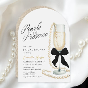 Perlen & Prosecco schwarze Schleife Brautparty Einladung