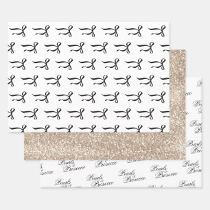 Perlen & Prosecco Schwarze Schleife Brautparty Geschenkpapier Set