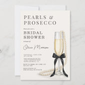 Perlen & Prosecco Schwarze Schleife QR Code Brautp Einladung (Vorderseite)
