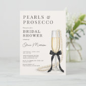 Perlen & Prosecco Schwarze Schleife QR Code Brautp Einladung (Stehend Vorderseite)