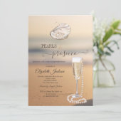 Perlen & Prosecco Sonnenuntergang Strand Muschel Einladung (Stehend Vorderseite)