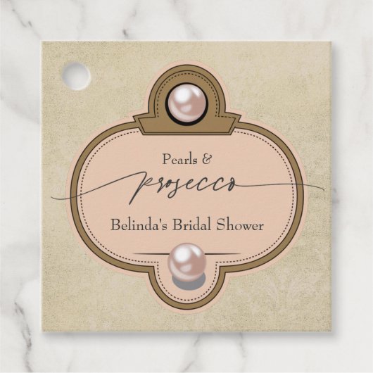 Perlen & Prosecco - Vintages Chic Brautparty Geschenkanhänger (Vorderseite)