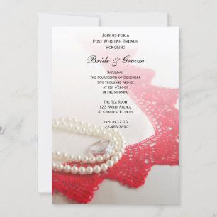 Perlen, Ring, roter Vintage-Spitzen-Post-Wedding-B Einladung