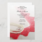 Perlen, Ring, Vintage rote Spitzen Post Hochzeitss Einladung (Vorne/Hinten)