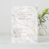 Perlen-Rosenkranzperle-erste heilige Kommunion Einladung (Stehend Vorderseite)