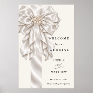 Perlen-Satin-Schleife Elegante Hochzeitsbegrüßung Poster