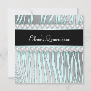 Perlen Teal Blau Zebra Quinceanera Einladungen