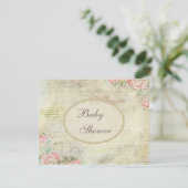 Perlen-u. Spitze-Shabby Chic-Rosen-Baby-Dusche Einladung (Stehend Vorderseite)