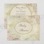 Perlen-u. Spitze-Shabby Chic-Rosen-Baby-Dusche Einladung (Vorne/Hinten)
