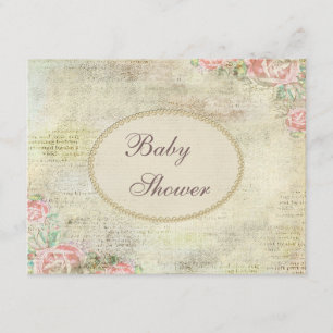 Perlen-u. Spitze-Shabby Chic-Rosen-Baby-Dusche Einladung