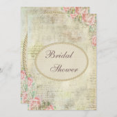 Perlen-u. Spitze-Shabby Chic-Rosen-Brautparty Einladung (Vorne/Hinten)