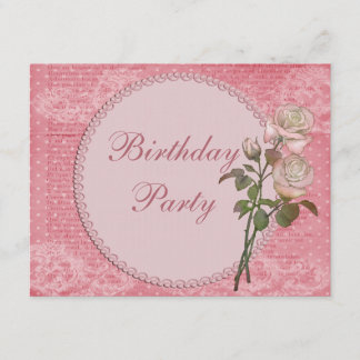 Perlen-u. Spitze-Shabby Chic-Rosen-Geburtstag Einladung