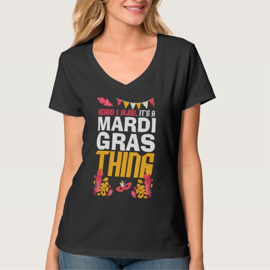 Perlen und Bling Mardi Gras Mardigrass Parade Carn T-Shirt (Vorderseite)