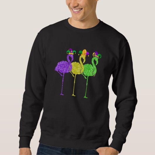 Perlen und Blings Vintag Flamingo Mardi Gras Sweatshirt (Vorderseite)