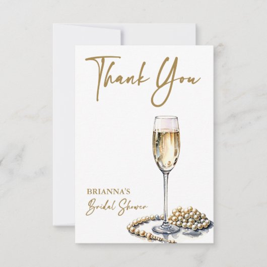 Perlen und Brautparty der Prosecco Dankeskarte (Vorderseite)