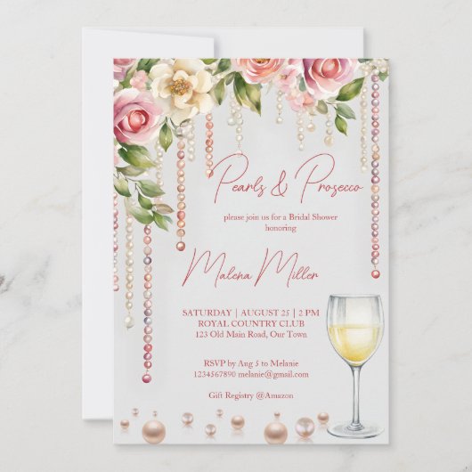 Perlen und Brautparty der Prosecco elegant Einladung (Vorderseite)