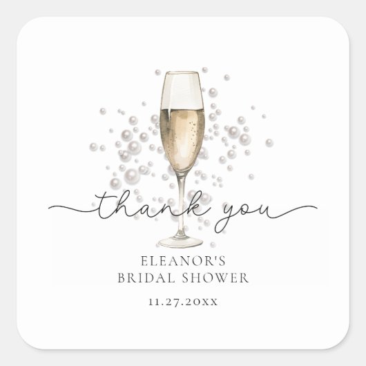 Perlen und Brautparty Prosecco Quadratischer Aufkleber (Vorderseite)