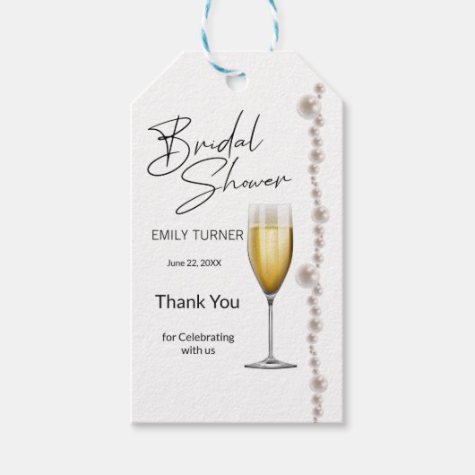 Perlen und Champagner-Brautparty Geschenkanhänger (Vorderseite)