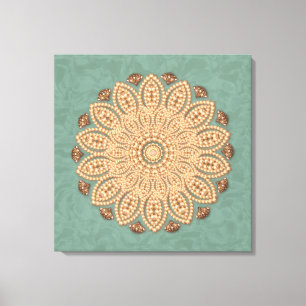 Perlen und DiamantenMandala auf Aqua-Leinwand Leinwanddruck