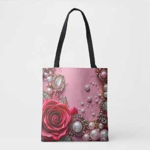 Perlen und eine detaillierte rote Rose Tasche