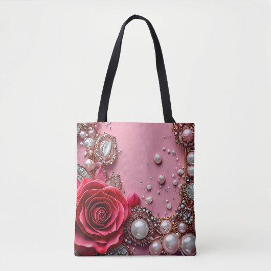 Perlen und eine detaillierte Rote Rose Tasche (Vorderseite)
