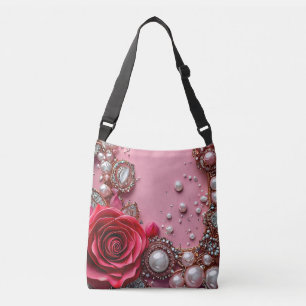 Perlen und eine detaillierte rote Rose Tragetaschen Mit Langen Trägern