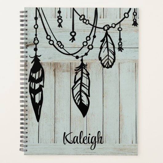 Perlen und Federn auf gewitterten Blue Barn Boards Planer (Vorderseite)