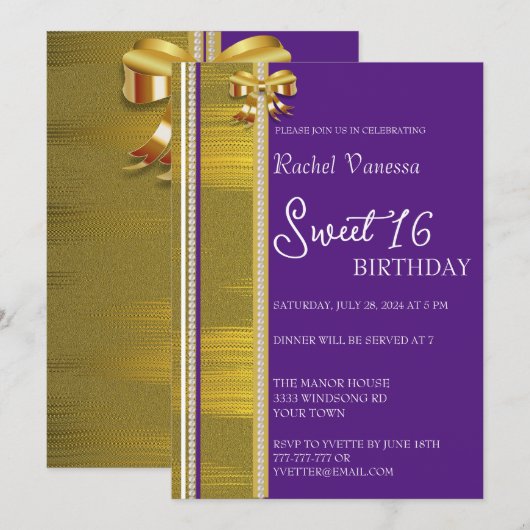 Perlen und Goldsüße 16 Einladung (Vorne/Hinten)