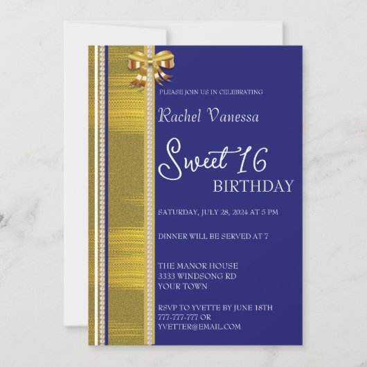 Perlen und Goldsüße 16 Einladung (Vorderseite)