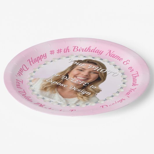 Perlen und hellrosa Teller mit FOTO (Schrägansicht)