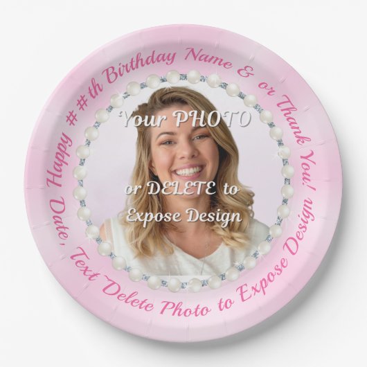 Perlen und hellrosa Teller mit FOTO (Vorderseite)