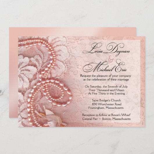 Perlen und Hochzeit| Erdrosa Einladung (Vorne/Hinten)